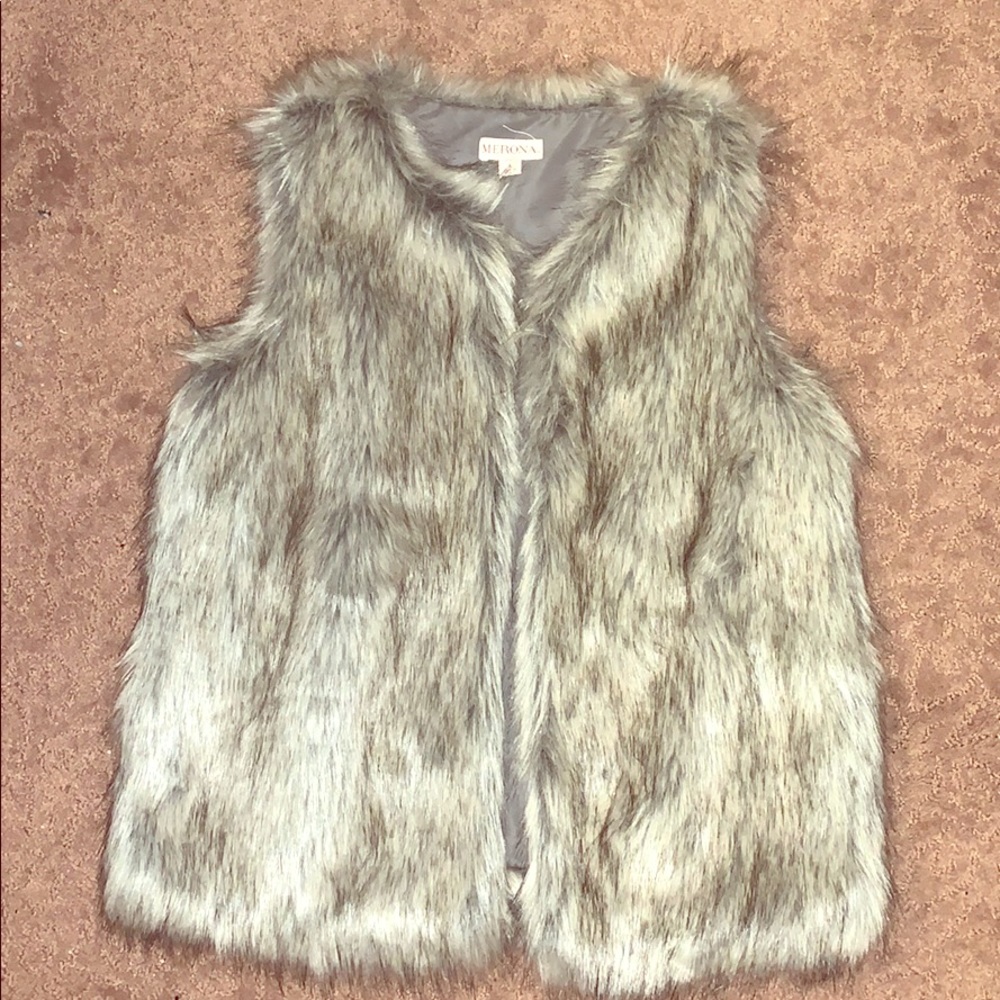 Grey fur vest, Merona